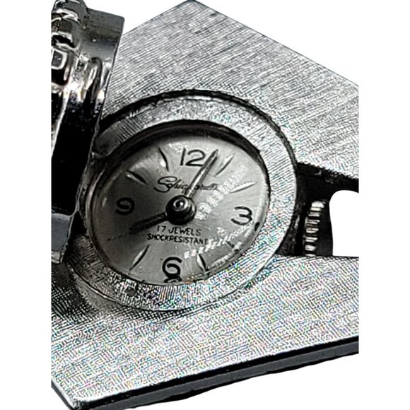 Schiaparelli Ladies Pendant Watch Vintage Rhinestone Cluster Top Silver Tone main image 12